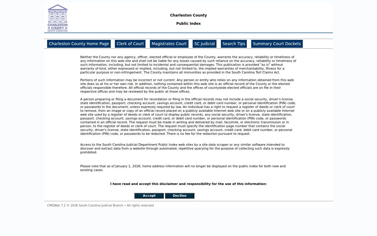 Mount Pleasant resident lookup through the Charleston County Public Index