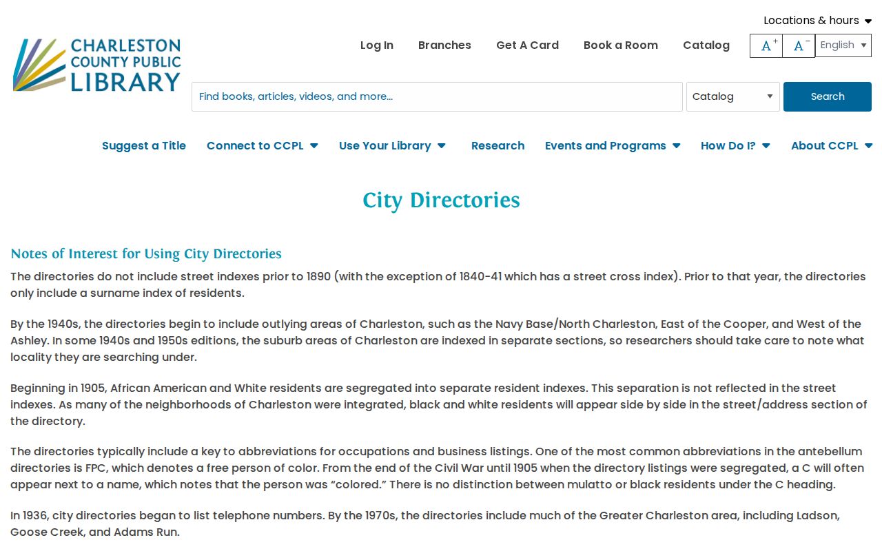 Mount Pleasant city directory collection information at Charleston County Public Library
