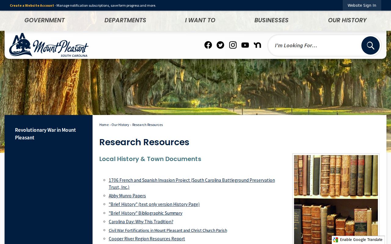 Mount Pleasant residents directory Town research resources