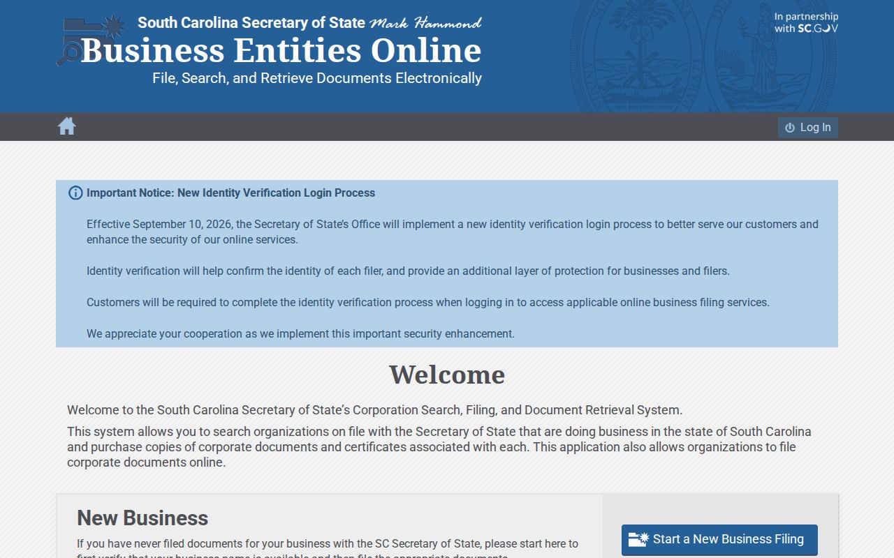 Mount Pleasant resident lookup using South Carolina Business Entities Online