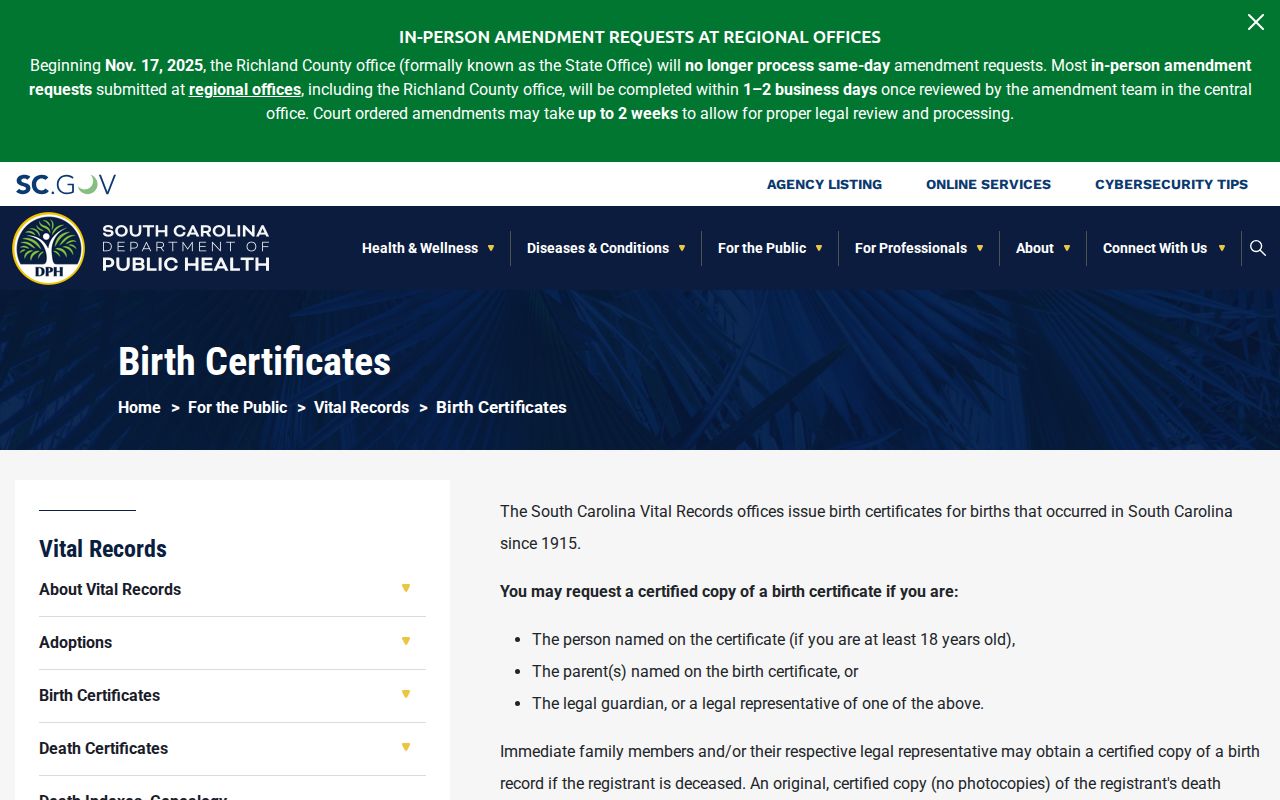 Mount Pleasant resident lookup through South Carolina DPH vital-record request information
