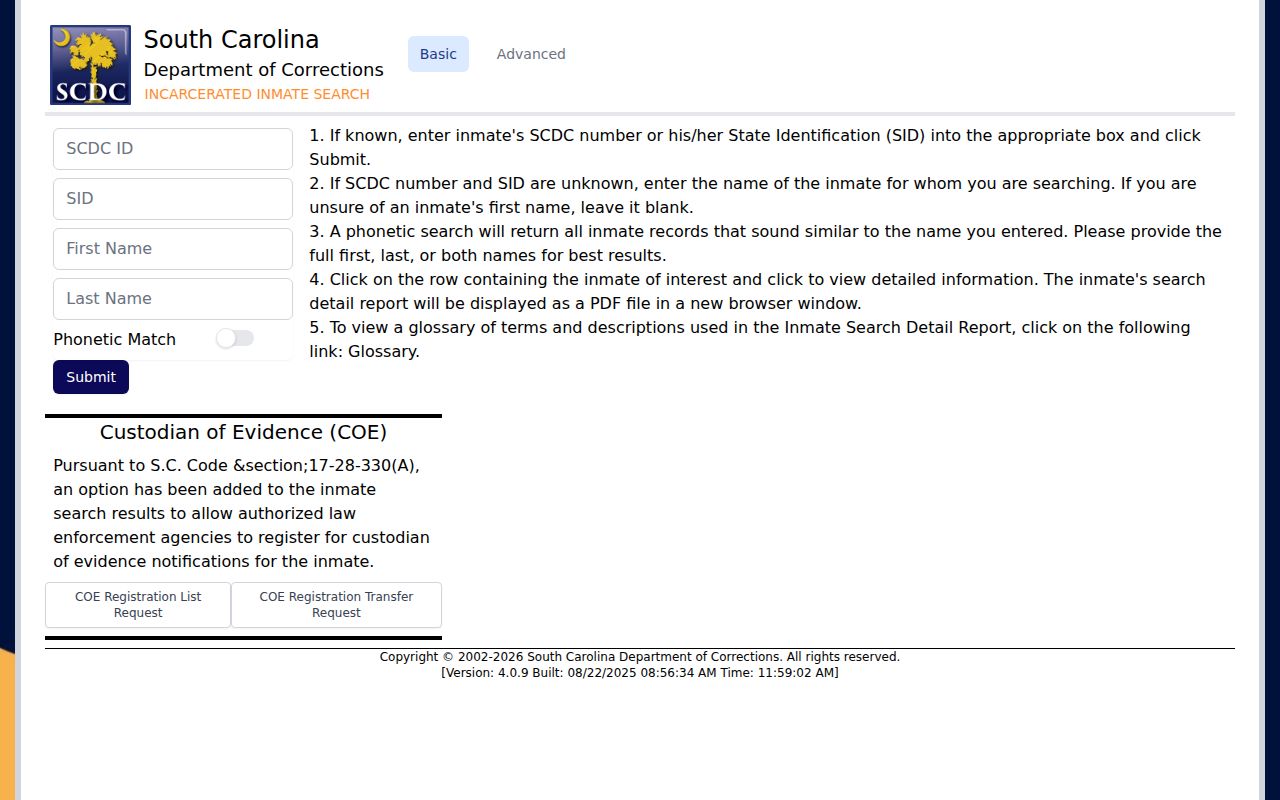 Mount Pleasant resident lookup limits in the South Carolina inmate search
